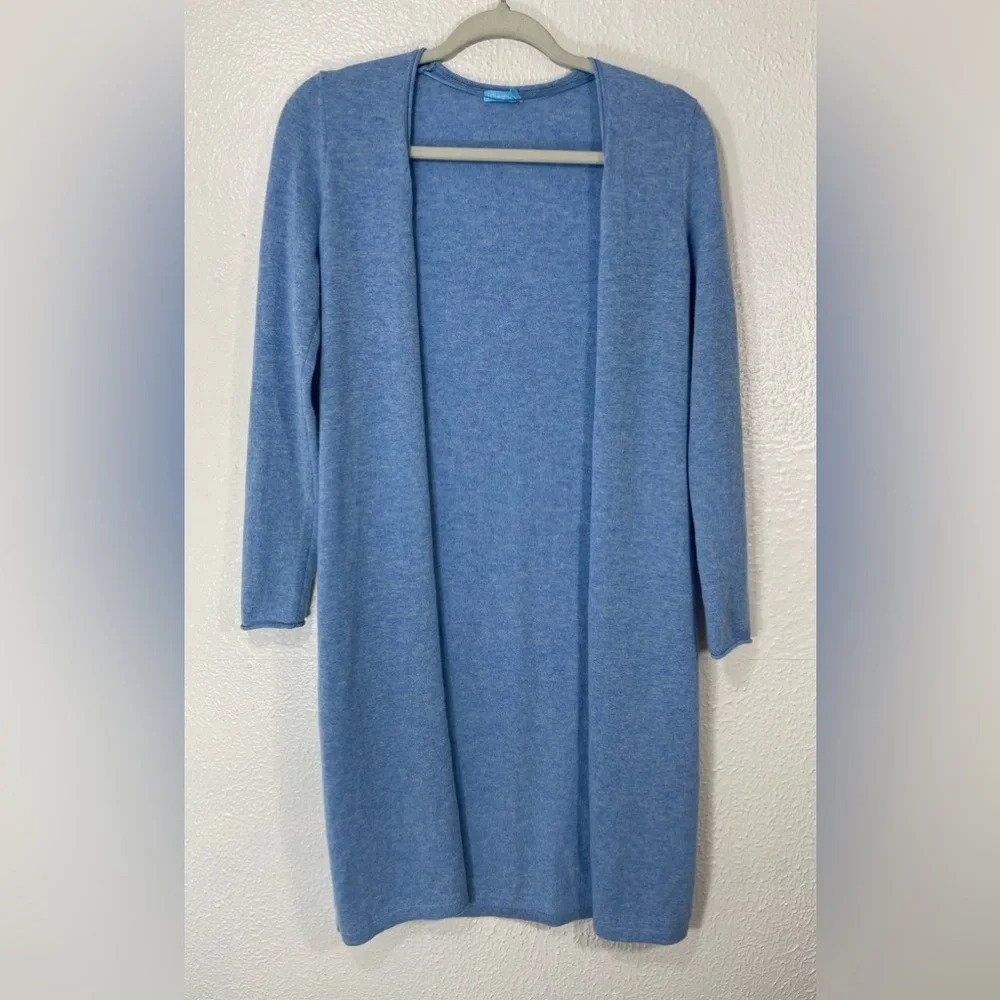 J. McLaughlin 100% Cashmere Long Open Front Duster Cardigan Blue Women’s XS